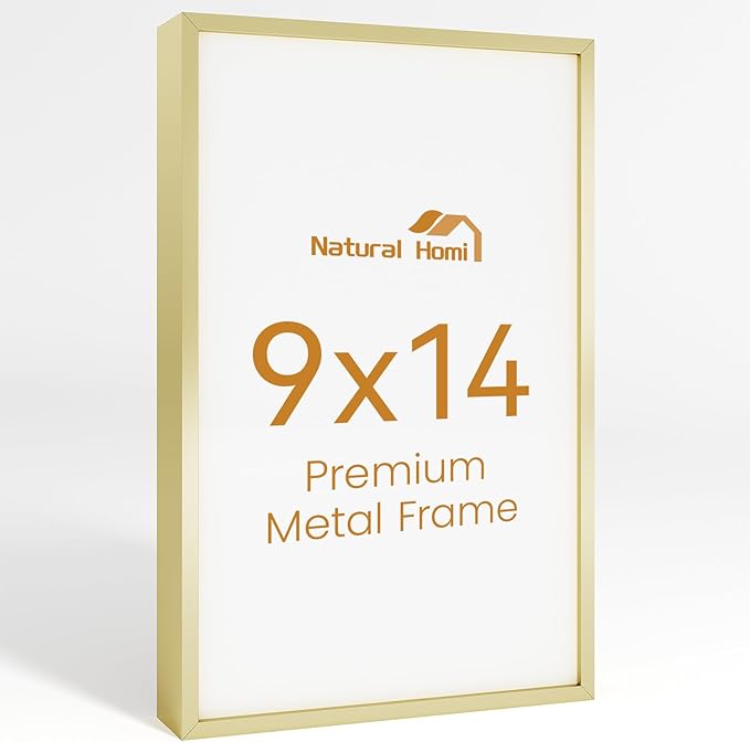 9x14 Aluminum Metal Picture Frame,Tempered Glass Gold Photo Frame 9x14 for Family Photo,Posters,Art,Document to Wall Mount Horizontally or Vertically