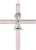 Roman Girl Kneeling to Pray Soft Pink and Silver 6 inch Zinc Alloy Metal Wall Cross