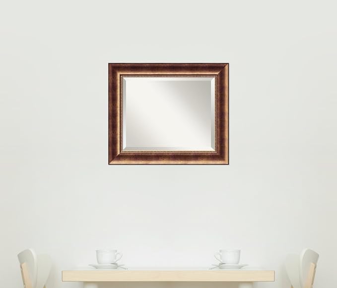 Amanti Art Bronze Wall Mirror 25x21 Manhattan Bronze Rectangle Bathroom Mirror for Wall Decor Living Room, Small Traditional Wood Frame, Hangs Horizonally and Vertically, Bathroom Decor, Beveled Edge