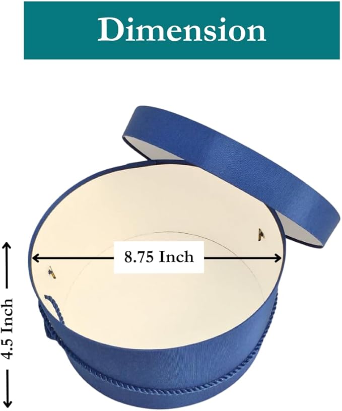 Sarah's Hat Boxes Classic Royal Hat Box – 8.75" x 4.5" (Dia. x Ht.) Handmade in USA – Odorless Non-Toxic Adhesive, Cording Handle – Premium Storage for Hats & Accessories