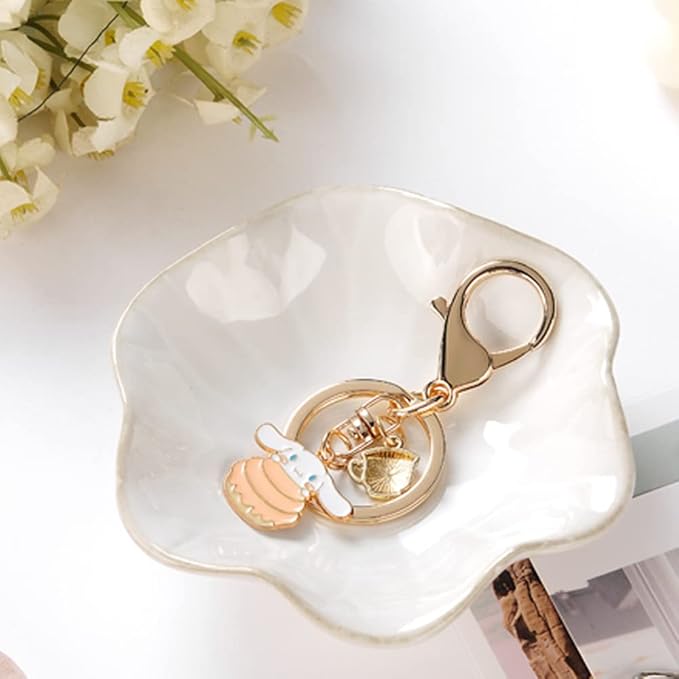 2PCS Lotus Leaf Shape Ring Holder Dish, Small Key Bowl, Ceramic Trinket Tray Jewelry Dish Organizing Necklace Earrings for Mom Friend Sister, All Jewelries Are NOT Included. White+Light Blue.