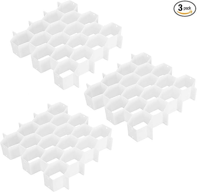 Foraineam 3 Pack Honeycomb Drawer Organizer Plastic Partition Cabinet Clapboard Storage Boxes Closet Organizer Drawer Dividers