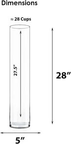 CYS EXCEL Glass Cylinder Vase (H:28" D:5") | Multiple Size Choices Glass Flower Vase Centerpieces | Hurricane Floating Candle Holder Vase