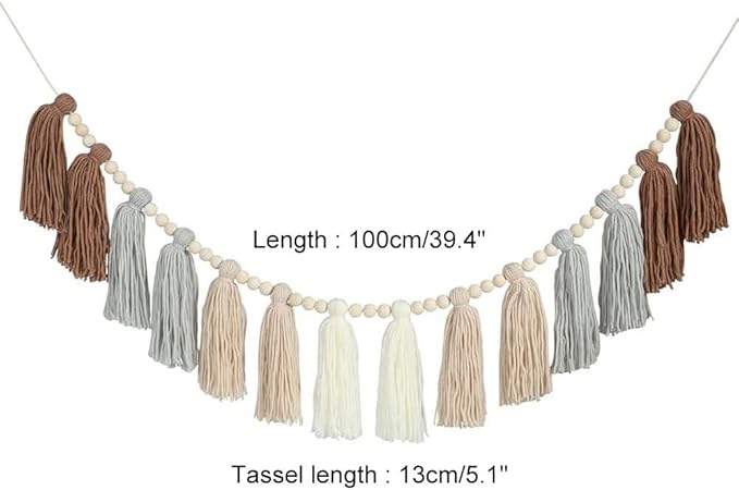 Boho Yarn Tassel, Wood Bead Wall Hanging Tassel with Versatile Decor for Easter, Valentine's Day, Christmas, Party