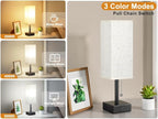 Bedside Table Lamp with 3 Color Temperatures - 3000/4000/5000K Small Lamp with USB C+A Ports, Nightstand Lamp with 3 Color Modes by Pull Chain, Bedroom Lamp for Living Read Work(LED Bulb Included)