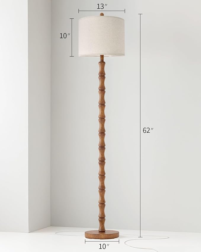 BOBOMOMO 62" Rustic Floor Lamp for Living Room, Retro Farmhouse Floor Lamp Rotary Switch, Resin Standing Lamp for Living Room, Corner, Dining Room, Bedroom, Home Decor