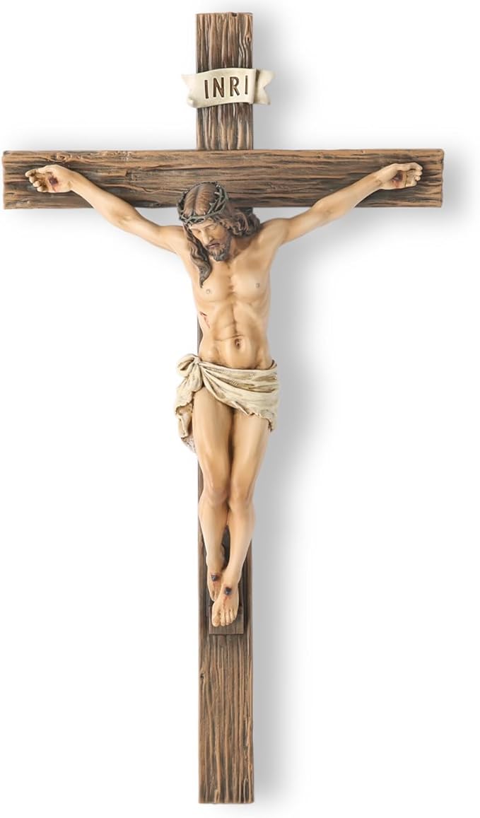BC Catholic Crucifix Wall Cross, 20.75"H Large Jesus Christ Inspirtional Home Décor, Devout Gift, Renaissance Sculpture Handmade by Buildclassic