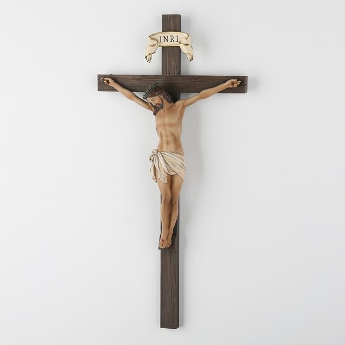 BC Catholic Crucifix Wall Cross, 10" H Jesus Christ Cross for Wall, Catholic art of Home Altar, Crucifijos Catolicos, Religious Gift for Dad, Handpainted Renaissance Sculpture by Buildclassic