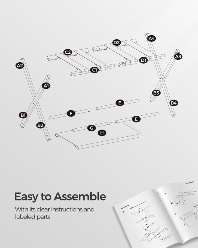 SONGMICS Luggage Rack for Guest Room, Suitcase Stand with Storage Shelf, Steel Frame, Foldable for Easy Storage, Hotel, Bedroom, Slate Gray URLR003G01