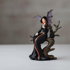 Comfy Hour 7.5" Gothic Fairy Witch Figurine, Fantasy Sorceress with Skull and Black Cat on Withered Tree, Spooky Home Office Desktop Decor, Hand-Cast Polyresin Statue, 1 Piec