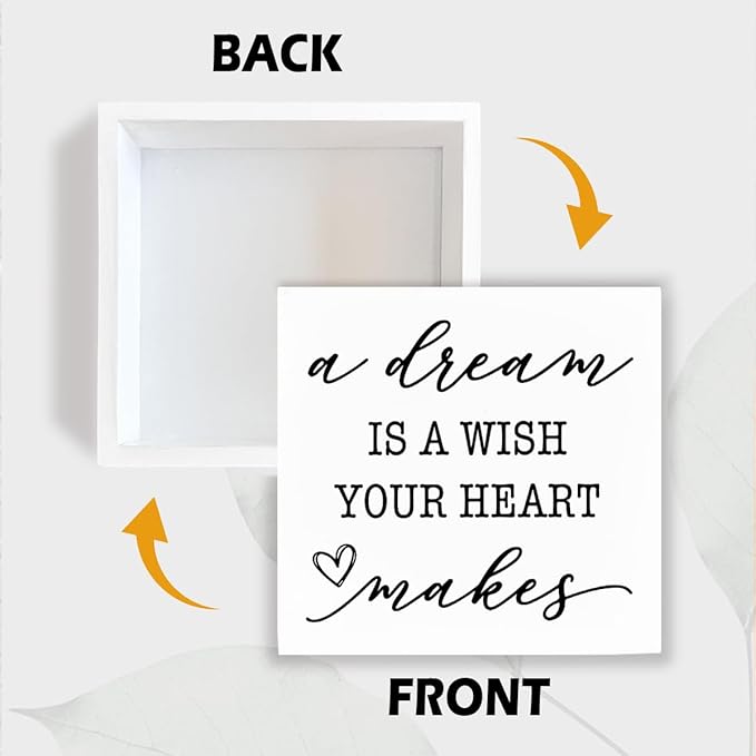 Motivational Home Decor, A Dream Is A Wish Your Heart Makes, Nursery Quote, Rustic Home Decor, Inspirational Art, Gift for Dreamers, Housewarming Gift, Box Sign Decoration Tabletop, 5.1x5.1inches