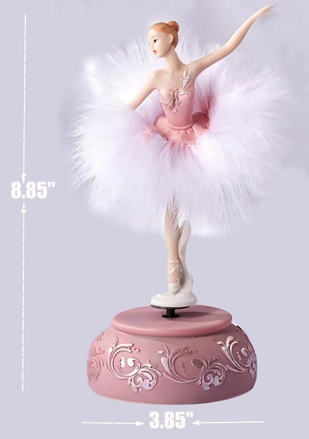 Ballerina Music Box Figurine Plays Swan Lake Tune, Musical Figure Hand-Painted Feather Skirt Ballet Recital Gift for Daughter Granddaughter Girls Wife Birthday