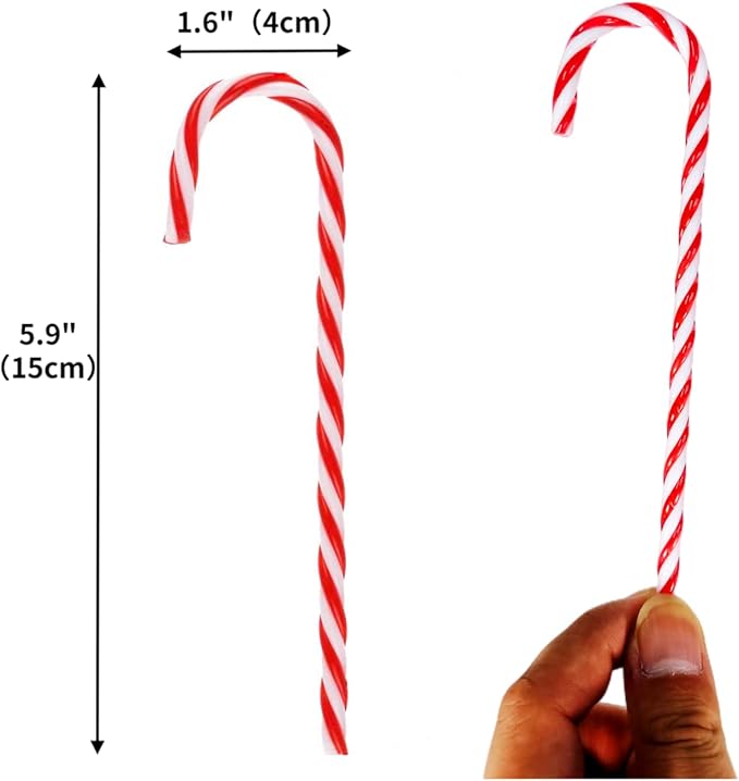 50 Pcs Christmas Candy Canes 5.9 inch Plastic Christmas Tree Hanging Ornaments Twisted Red White Crutch Candy Canes for Xmas Home Indoor Outdoor Party Decoration (red White)