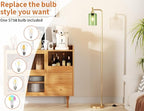 Ziisee Floor Lamps for Living Room - Industrial Standing Lamp with Green Glass Shade, Modern Gold Floor Lamp with LED Bulbs, Farmhouse Floor Lamp for Bedroom, Tall Lamp for Office
