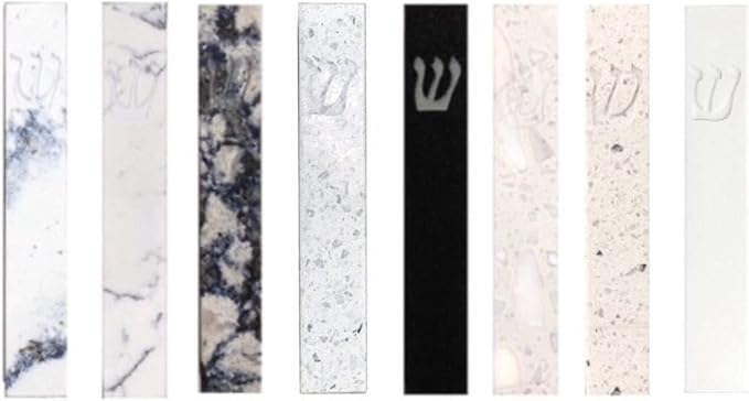 A&S Mezuzot Quartz Mezuzah Case with Engraved Shin Design Easy Peel and Stick Judaica Door Mezuza (Vellum Speckled Quarts, 6 Inches)