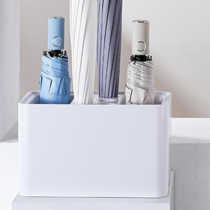 OSALADI White Umbrella Stand with Drain Tray Space-Saving Organizer Rack for Home Office Dormitory Rounded Corners with Positioning Grooves Suitable for Folding and Standard Umbrellas
