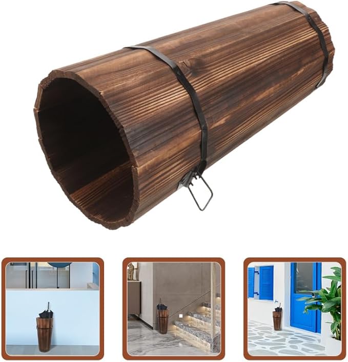 PRETYZOOM Wooden Umbrella Stand with Cane and Fan Storage Vintage Style Organizer for Entryway Natural Wood Design Capacity Space-Saving Home