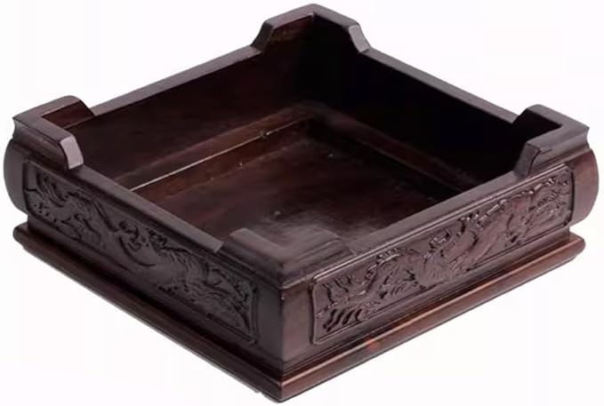 GOLDY&WENDY Square Solid Wood Pedestal Base Handmade Carving Rosewood Display Stand Vase Teapot Aquarium Lamp Display Risers