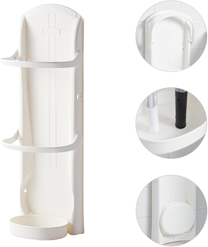 BESPORTBLE Wall-Mounted Umbrella Stand Rack with Drip Tray Space-Saving Storage Organizer for Home Office Entryway Sturdy White Hanging Umbrella Holder for Restaurants and Families