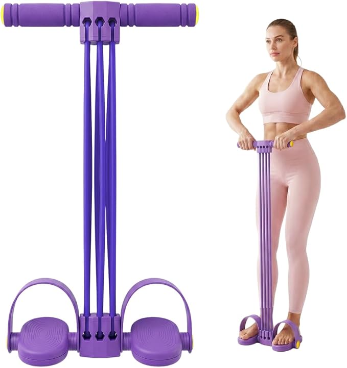 Pedal Resistance Bands with Handles, Upgrade 6-Tube Natural Rubber Foot Pedal Resistance Band for Multifunction Stretching Workout, Abdomen Waist Arms Legs Training