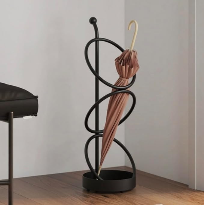 Metal Umbrella Stand At The Entrance, Freestanding Circular Umbrella Holder With Space For Canes And Walking Sticks. Ideal for Hotels, Entryways, Offices, and Hallways，25X10inches (black)