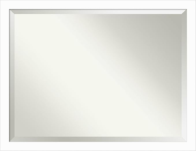 Amanti Art White Wall Mirror 33x43 Basic White Narrow Rectangle Bathroom Mirror for Wall Decor Living Room, X-Large Casual Wood Frame, Hangs Horizonally and Vertically, Bathroom Decor, Beveled Edge