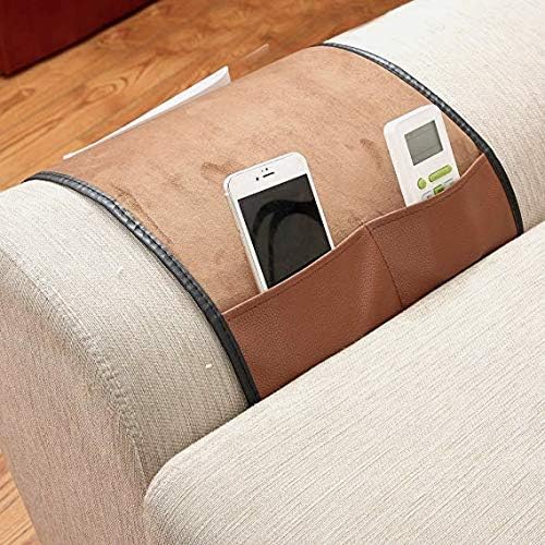 5 Pockets TV Remote Control Holder Couch Sofa Tray Armrest Organiser Oxford Chair Couch Caddy Sofa Armrest Bag Bedside Storage Hanging Organiser for Magazine Books Snack Mobile DVD Cellphone (PU-A)