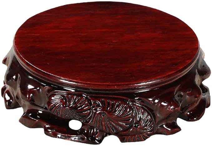 GOLDY&WENDY 5.5'' Rosewood Solid Wood Carved Teapot Vase Bonsai Fishbowl Stone Buddha Ornament Display Stand Pedestal