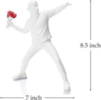 Banksy Flower Thrower Sculpture, 8.5 inch White Banksy Street Graffiti Art Statue Replica, Inspirational Sculpture Gifts Peace Hope