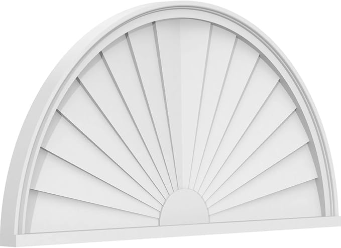 42"W x 21"H x 2"P Half Round Sunburst Architectural Grade PVC Pediment