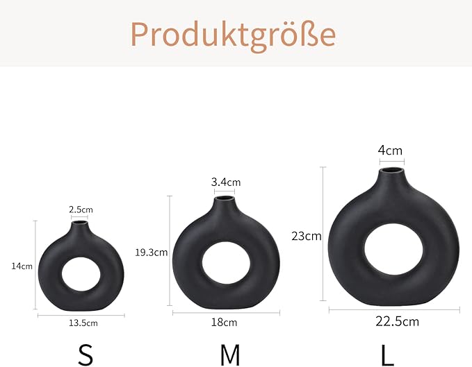 CEMABT Black Donut Vase Hollow Ceramic Vase for Flowers Handmade Minimalist Boho ins Style Modern Home Decor for Wedding Dinner Table Party Living Room Office Bedroom