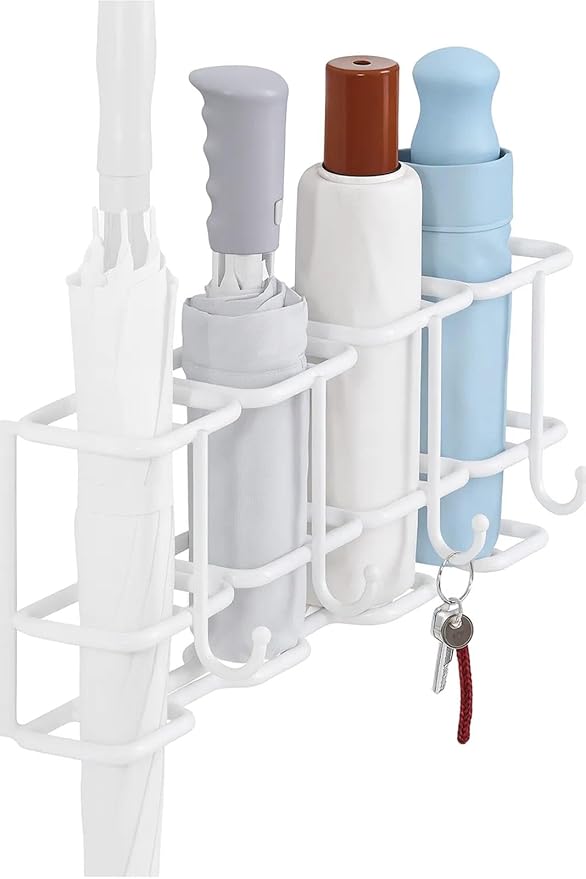 Wall Mounted Umbrella Holder for Entryway, Modern Metal Space-Saving Umbrella Stand Rack Indoor Organizer for Home Office Apartment(White,30CM)