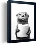 Funny Bathroom Wall Decor Framed Black and White Bathroom Wall Art Toilet Paper in Little Funny Raccoon's Hand Animal Canvas Print Painting Artworks