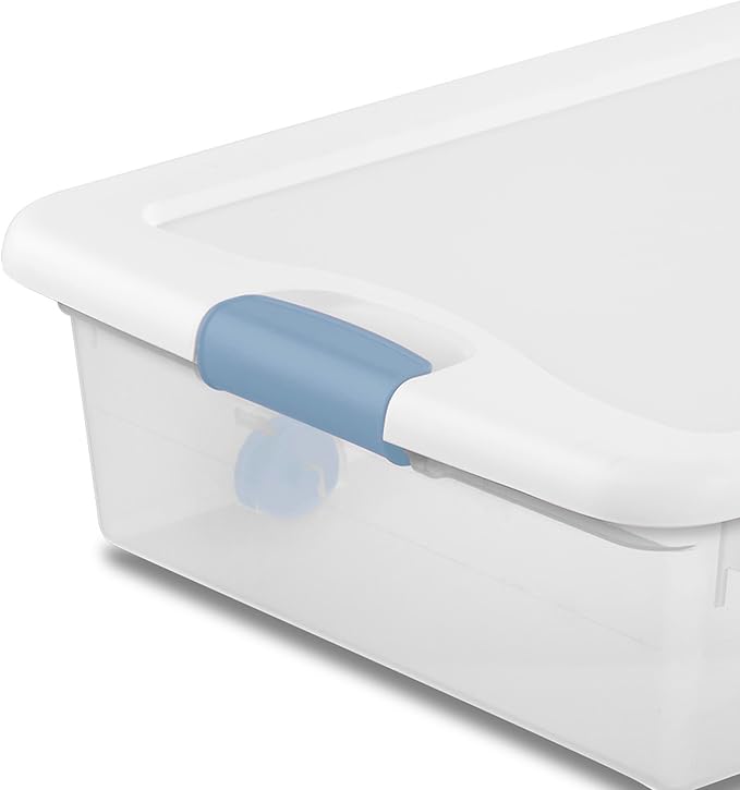 Sterilite 4-Pack 56 Quart Wheeled Latching Box, Underbed Clear Plastic Storage Organizer - Under Bed Rolling Container Bin with Lid and Wheels for Home or Dorm Bedrooms and Closets
