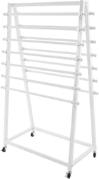 15 Tier Ribbon Holder Organizer Rack, Movable Scarf Towel Holder, Double-Sided Scarf Rack with Lockable Wheels, Floor Standing Ribbon Organizer for Craft Room Cake Shop Flower Store (White)