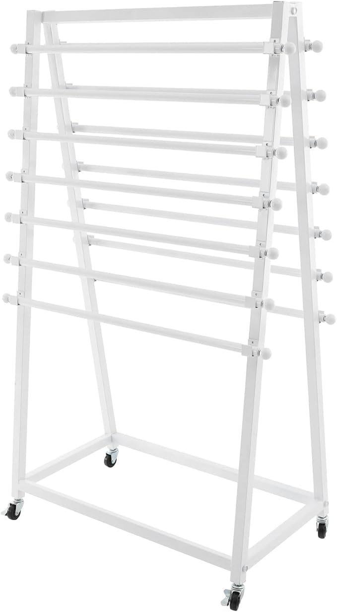 15 Tier Ribbon Holder Organizer Rack, Movable Scarf Towel Holder, Double-Sided Scarf Rack with Lockable Wheels, Floor Standing Ribbon Organizer for Craft Room Cake Shop Flower Store (White)