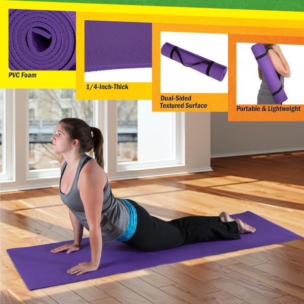 Wakeman Yoga Mat Set - 4-Pack of Resistance Bands for Working Out with 1/4-Inch Workout Mat - Home Gym Starter Kit - Exercise Equipment by Wakeman