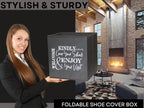 Shoe Cover Box - Welcome Guests to Please Cover Shoes. Indoor Foldable Storage Bin to Fill w/your Favorite Booties. For Homeowner, Real Estate Agent, Realtor Open House Supplies | 1 Grey & White