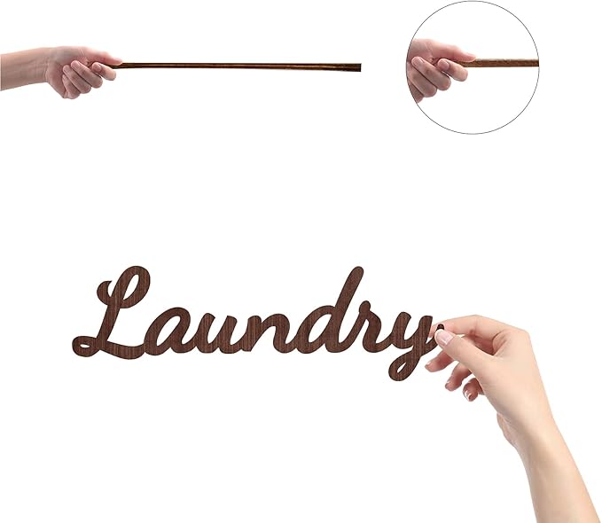 CREATCABIN Cutout Sign Laundry Letter Wooden Wall Art Decor Wood Word Sculpture Signs Rustic Farmhouse for Housewarming Home Front Door Entryway Wall Decoration, Brown, 11.9 x 3.7inch