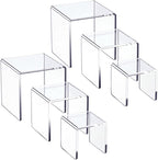HIIMIEI Clear Acrylic Display Risers 2 Sets, 3-Tier Risers Stands Showcase for Amiibo Funko Pop Figures, Dessert, Jewelry-3"x4"x5"