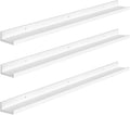 HOOBRO Floating Shelves, Wall Shelf Set of 3, 35.4 Inches Hanging Shelf with Raised Edge and Invisible Brackets, for Bathroom, Bedroom, Kitchen, Office, Living Room Decor, White WT90BJ01