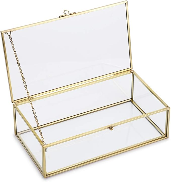 Hipiwe Vintage Glass Keepsake Box, Rectangle Jewelry Display Organizer, Lidded Box for Home Decor, Storage of Trinkets, Rings, Bracelets