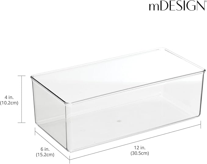 mDesign Long Plastic Drawer Organizer Box, Storage Organizer Bin Container; For Closets, Bedrooms, Use for Leggings, Socks, Ties, Jewelry, Accessories - Lumiere Collection - 6 Pack - Clear
