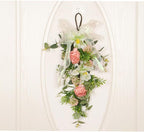 20'' Spring Wreath Swags for Front Door Artificial Lily Camellia Teardrop Swags Eucalyptus Summer Floral Hanging Swags for Farmhouse Wedding Cabinet Home Outdoor Decor (Multicolor)