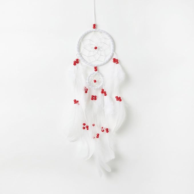 Pretty Jolly Indian Small White Dream Catchers Wall Decor Handmade Feathers Native Mini Dreamcatchers Home Decoration Ornament for Bedroom Birthday Party-2 Rings
