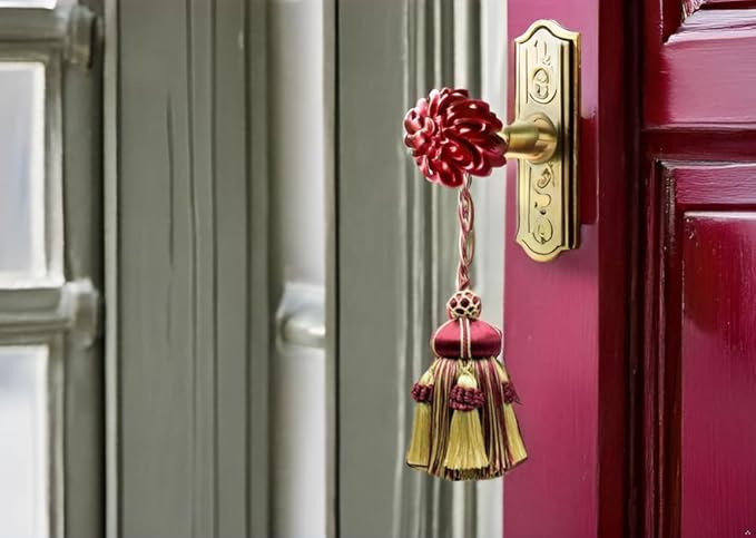 DÉCOPRO Elegant Hand-Crafted 4" (10cm) Key Tassel 3 1/2" (8.5cm) Loop Accented with Crown Tassels (KTAX4) Burgundy Gold Red Multicolor #1253 (Carmine Yellow Gold Dark Cherry) Individually Sold