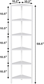 TUTOTAK 6-Tier Corner Bookshelf,Corner Shelf for Small Space, Narrow Display Corner Shelf Stand with Storage Rack, for Living Room, Bedroom, White BS05BW006