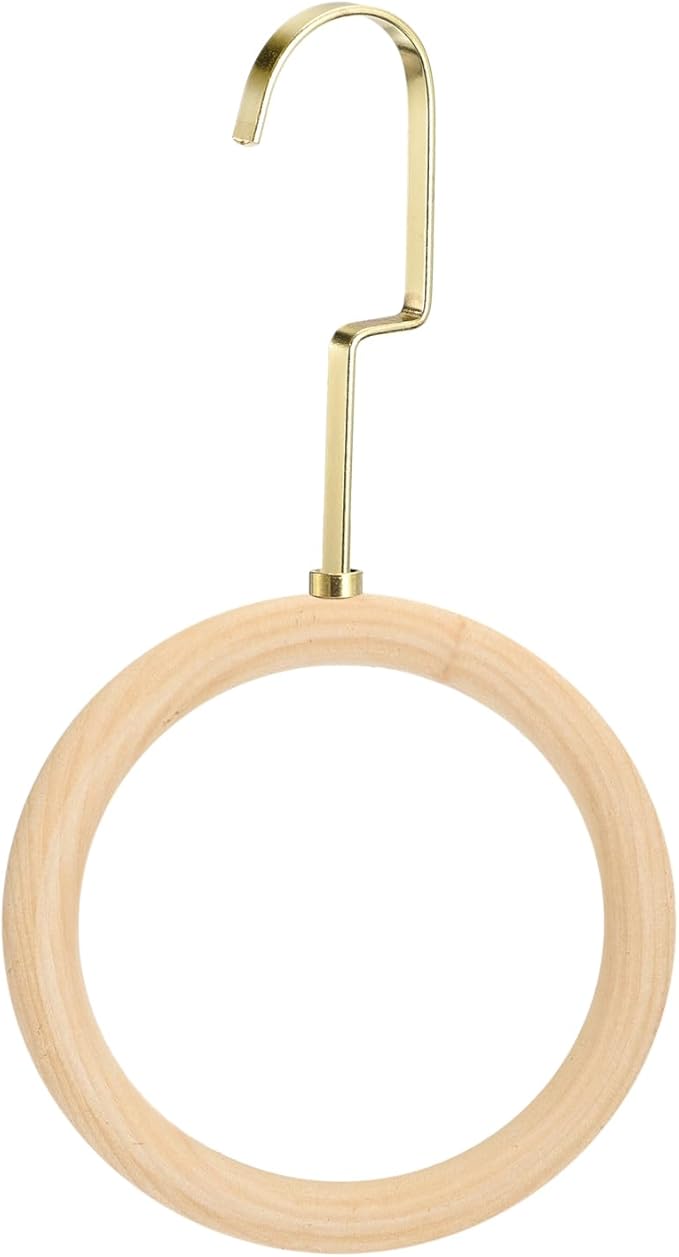 uxcell 4.7 Inch Scarf Ring Hanger, Scarf Organizer Holder Wooden Circles Rings Hanging Hook for Belt Tie Scarf, 15cm Length Hook (Gold)