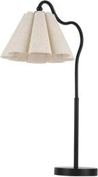 Table Lamp with Beige Pleated Linen Shade, Curved Black Metal Base, E26 Socket – 23" Tall Modern Bedside Desk Lamp for Bedroom, Living Room, Office – Bulb Not Included