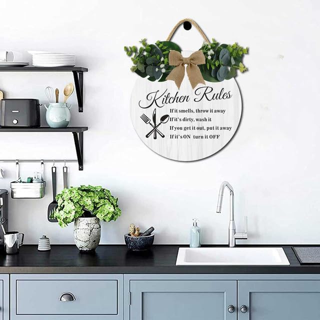Modern Kitchen Decor,Kitchen Rules Rustic Round Wooden Sign,For Home, Office, Store Or Restaurant